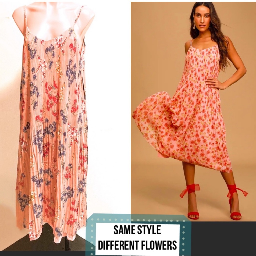 NWT Lulus Blush Floral Pleated Midi Dress Sz S
